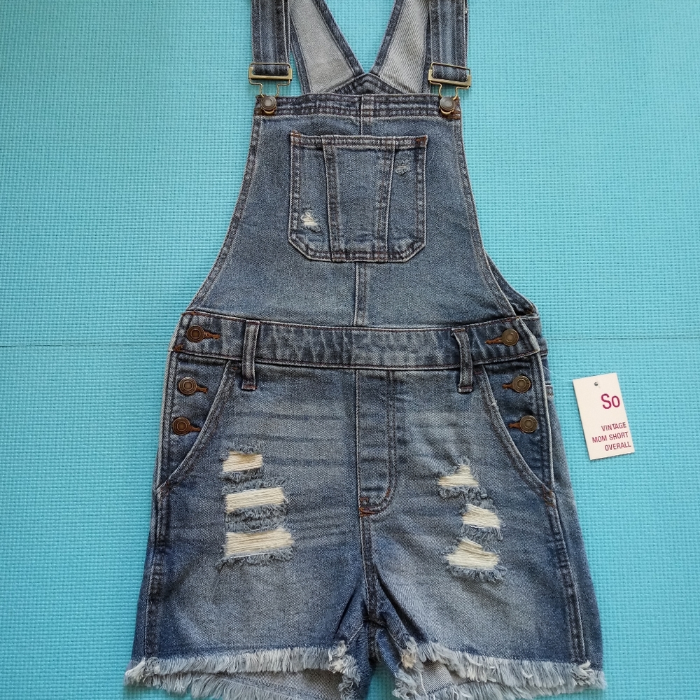 NWT SO Vintage Mom Short Overall Shortall Raw Hem Size S